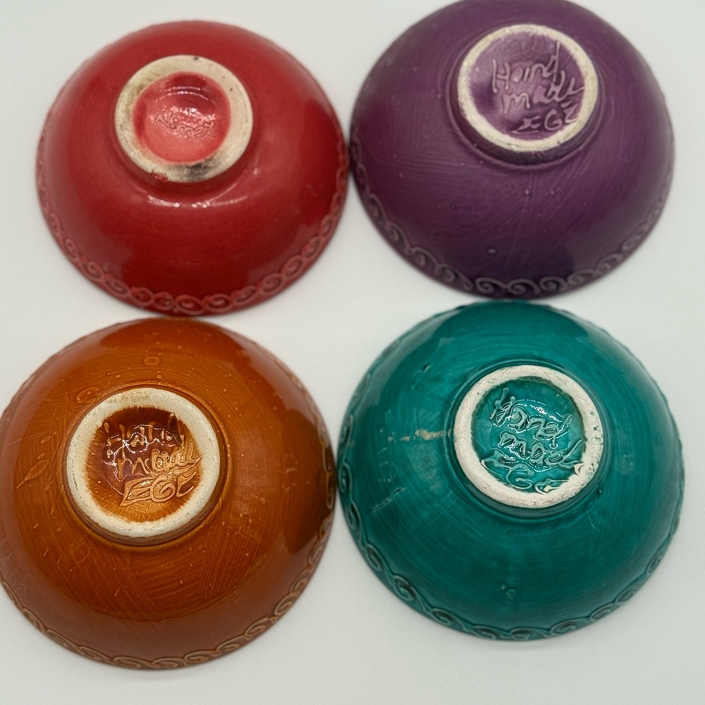 Boho Tapas Bowl Set 4 Handmade HG Art Pottery‎ Embossed Colorful 5in - Picture 2 of 11